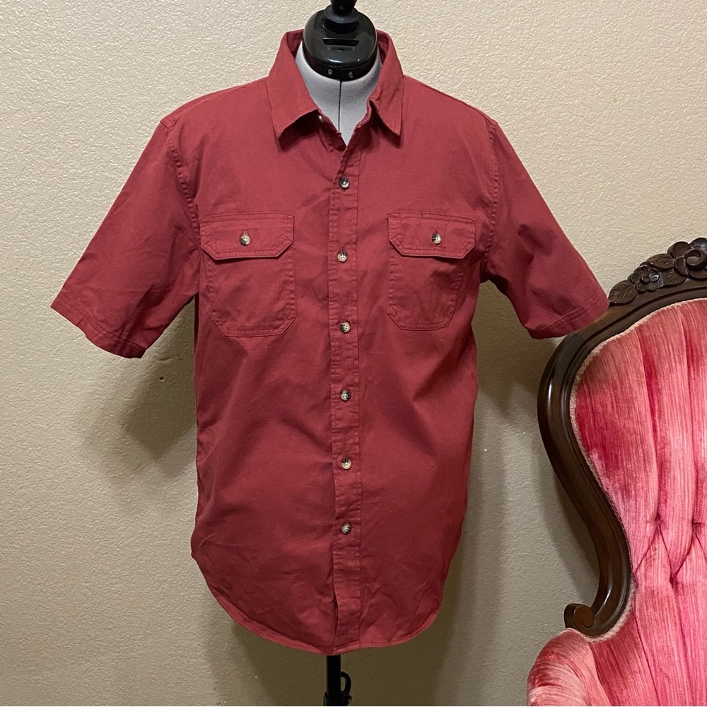 Wrangler Red Button Down SS Men’s Button Down Fishing Rugged Workwear Shirt Med